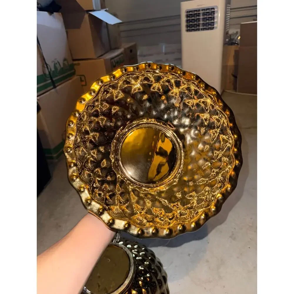 Pair of Gold Glass Diamond Pattern Bowls